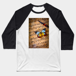 Colorful Butterfly On Sheet Music Baseball T-Shirt